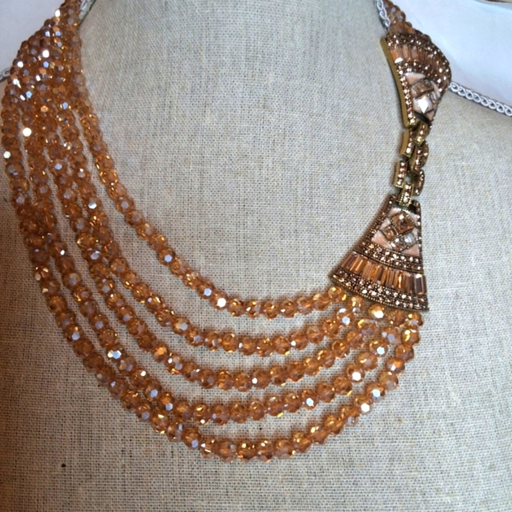 Heidi Daus Champagne Crystal Art Deco Style Necklace And Bracelet - Picture 10 of 16